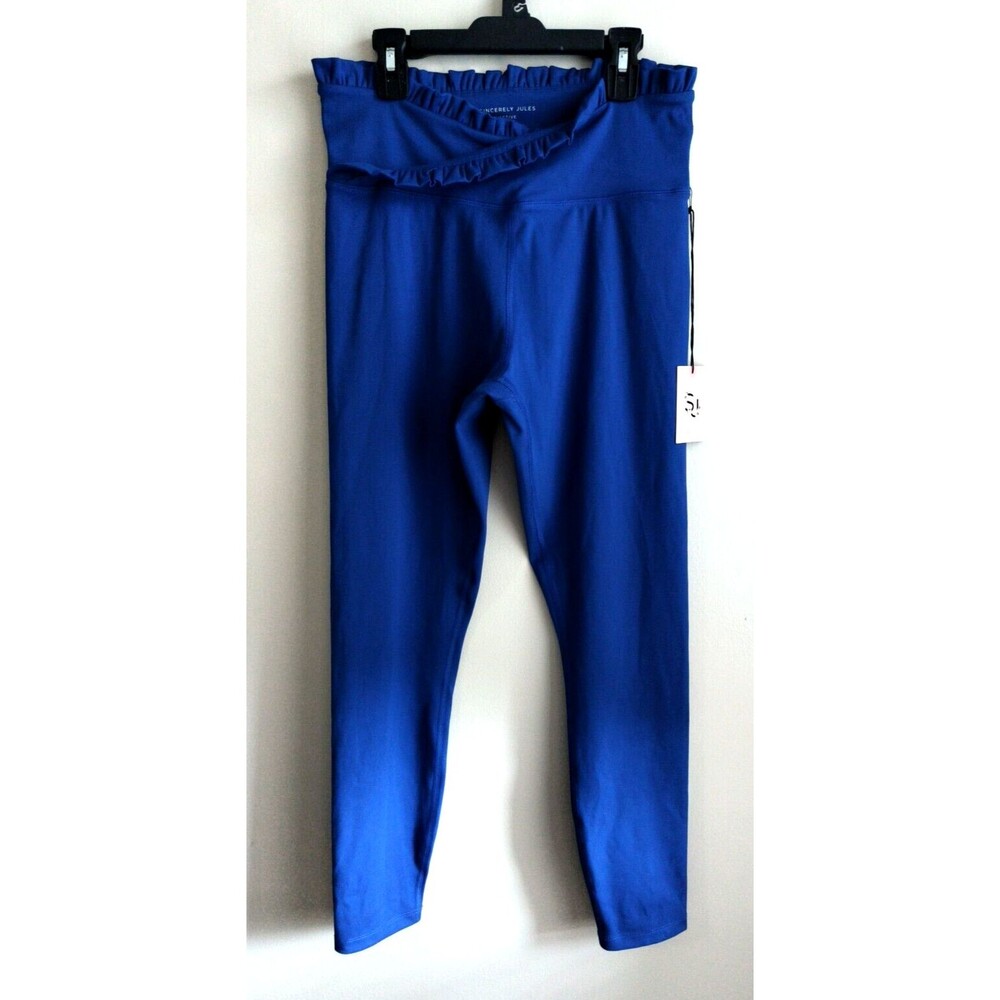 Bandier x Sincerely Jules Active Crossover Ruffle Leggings L Blue